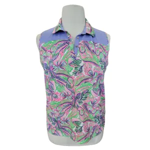 Stella Parker Handdrawn Floral Print Sleeveless Golf Polo Size XL