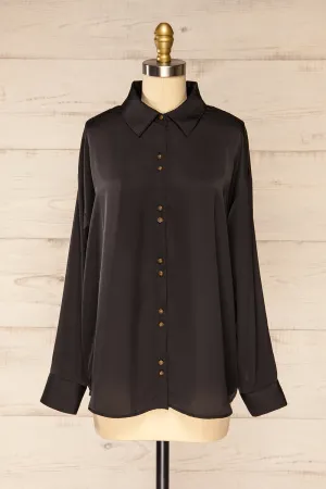 Stratford Black | Satin Shirt w/ Double Buttons
