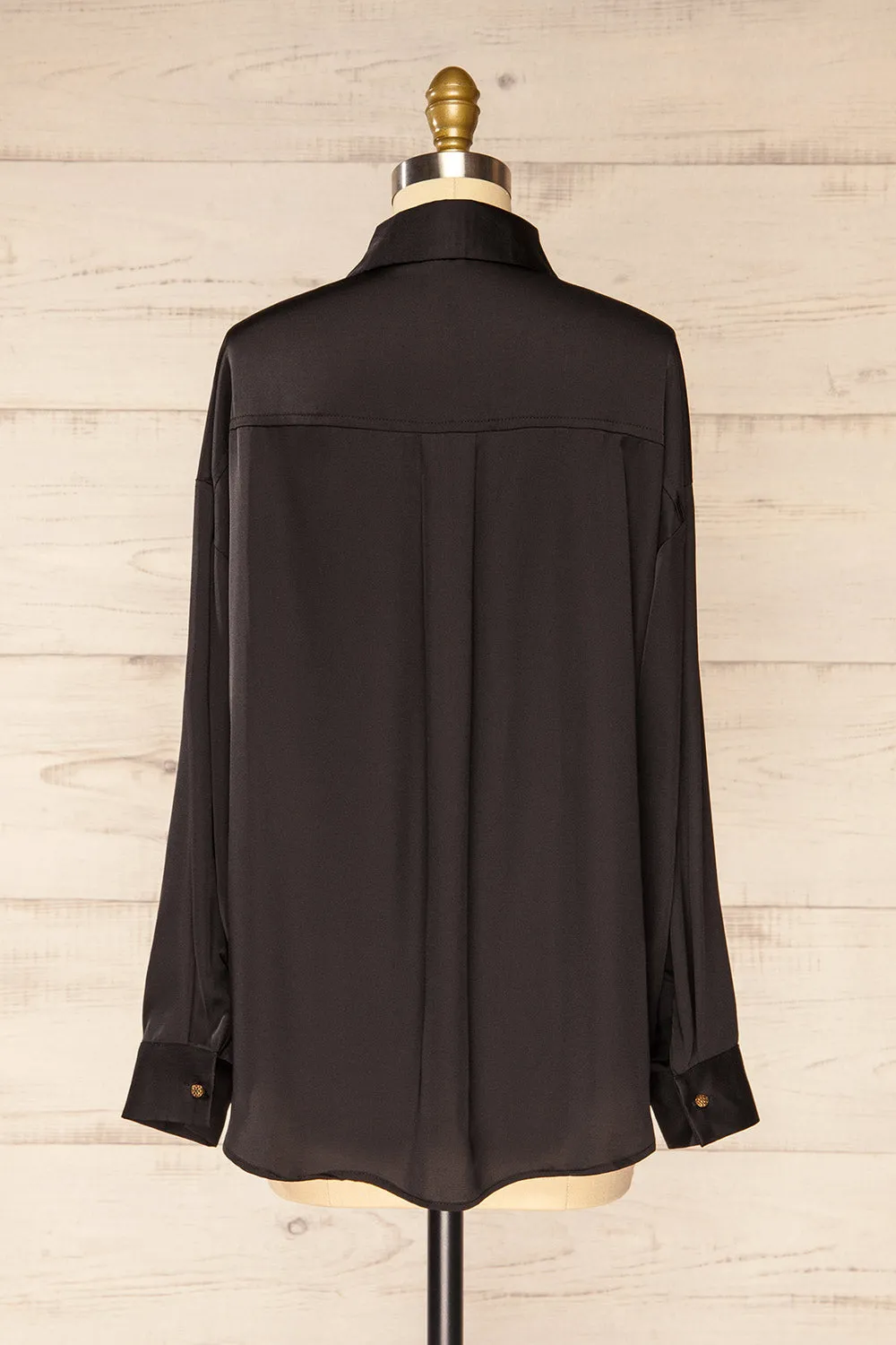 Stratford Black | Satin Shirt w/ Double Buttons