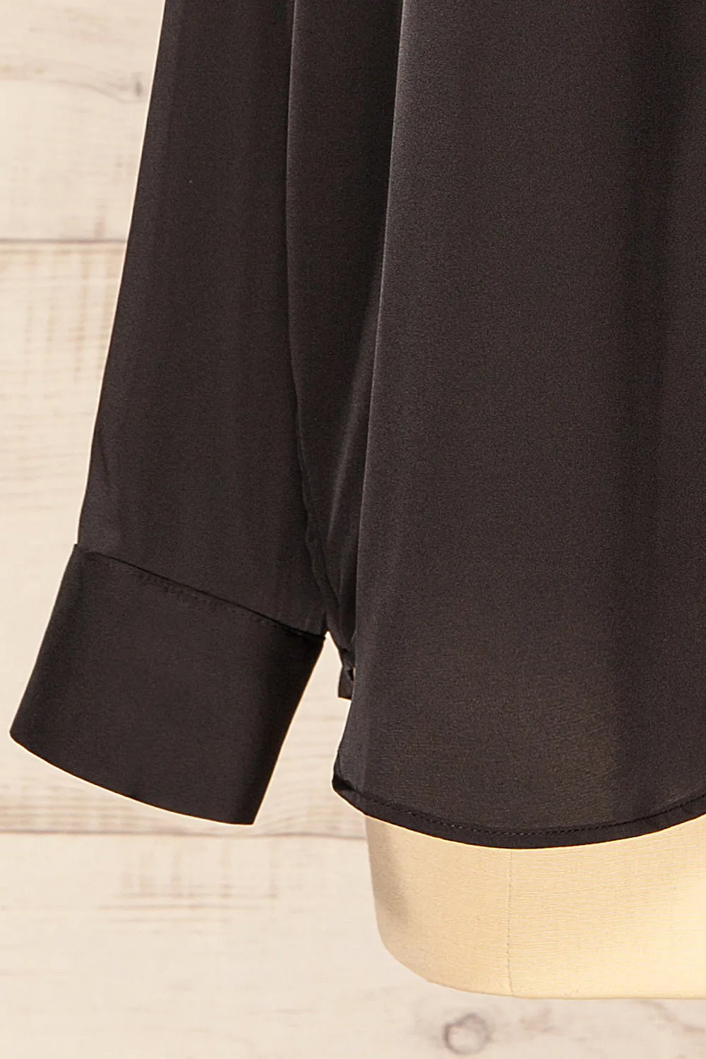 Stratford Black | Satin Shirt w/ Double Buttons
