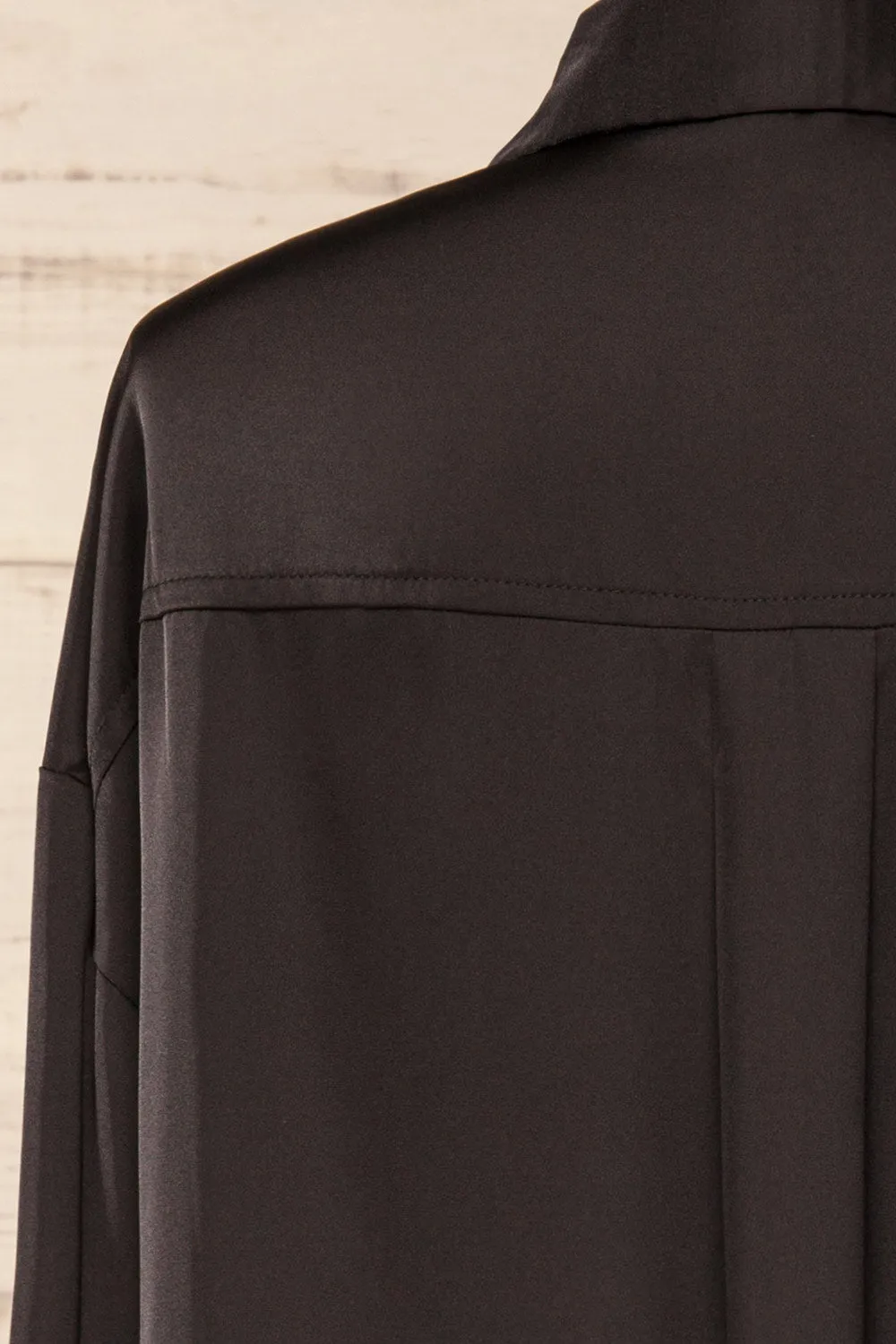 Stratford Black | Satin Shirt w/ Double Buttons