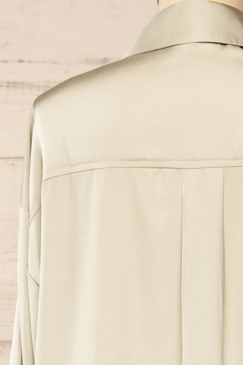 Stratford Sage | Satin Shirt w/ Double Buttons