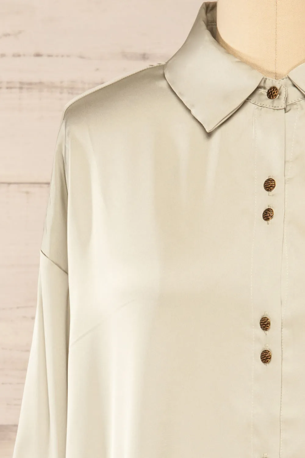 Stratford Sage | Satin Shirt w/ Double Buttons