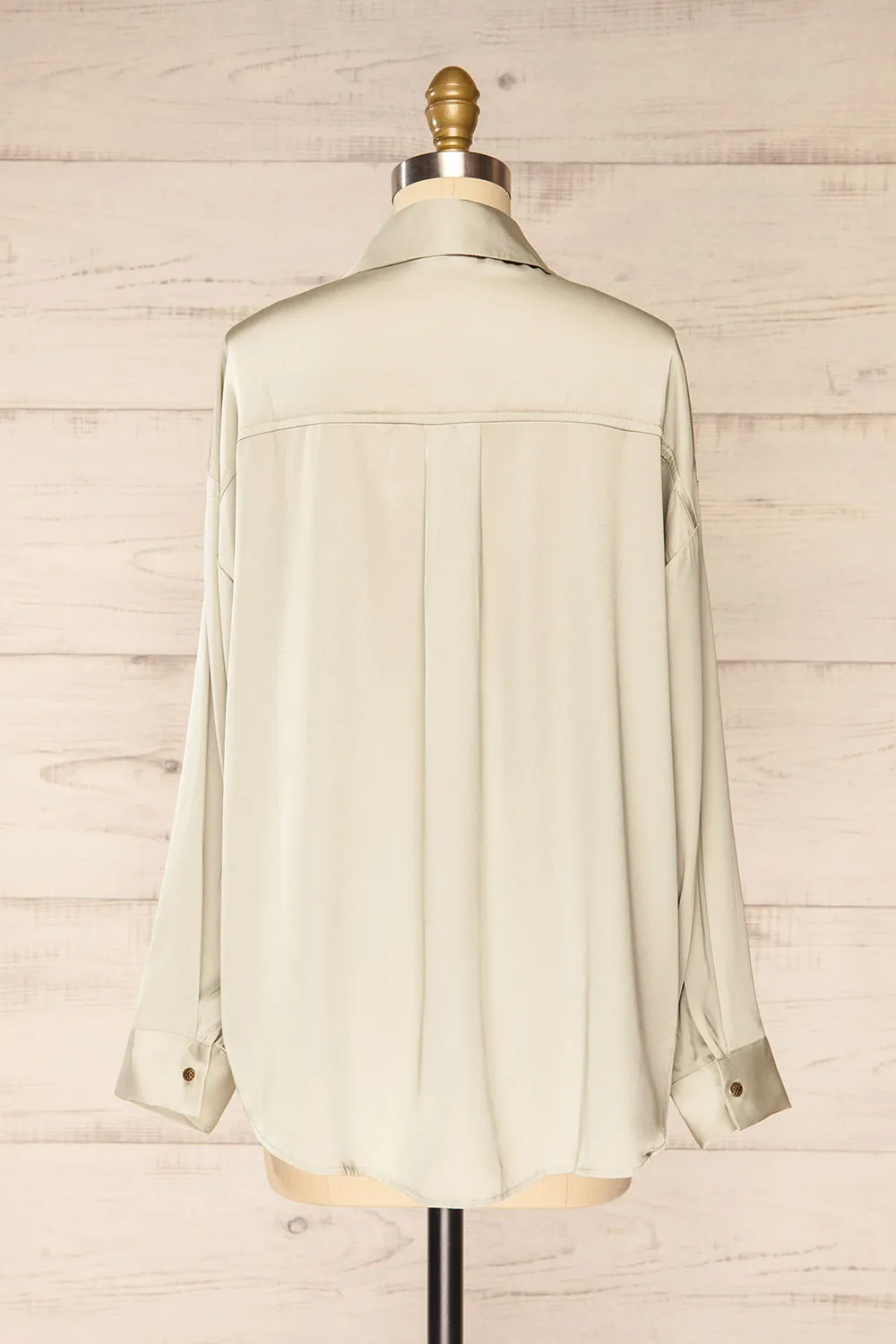 Stratford Sage | Satin Shirt w/ Double Buttons