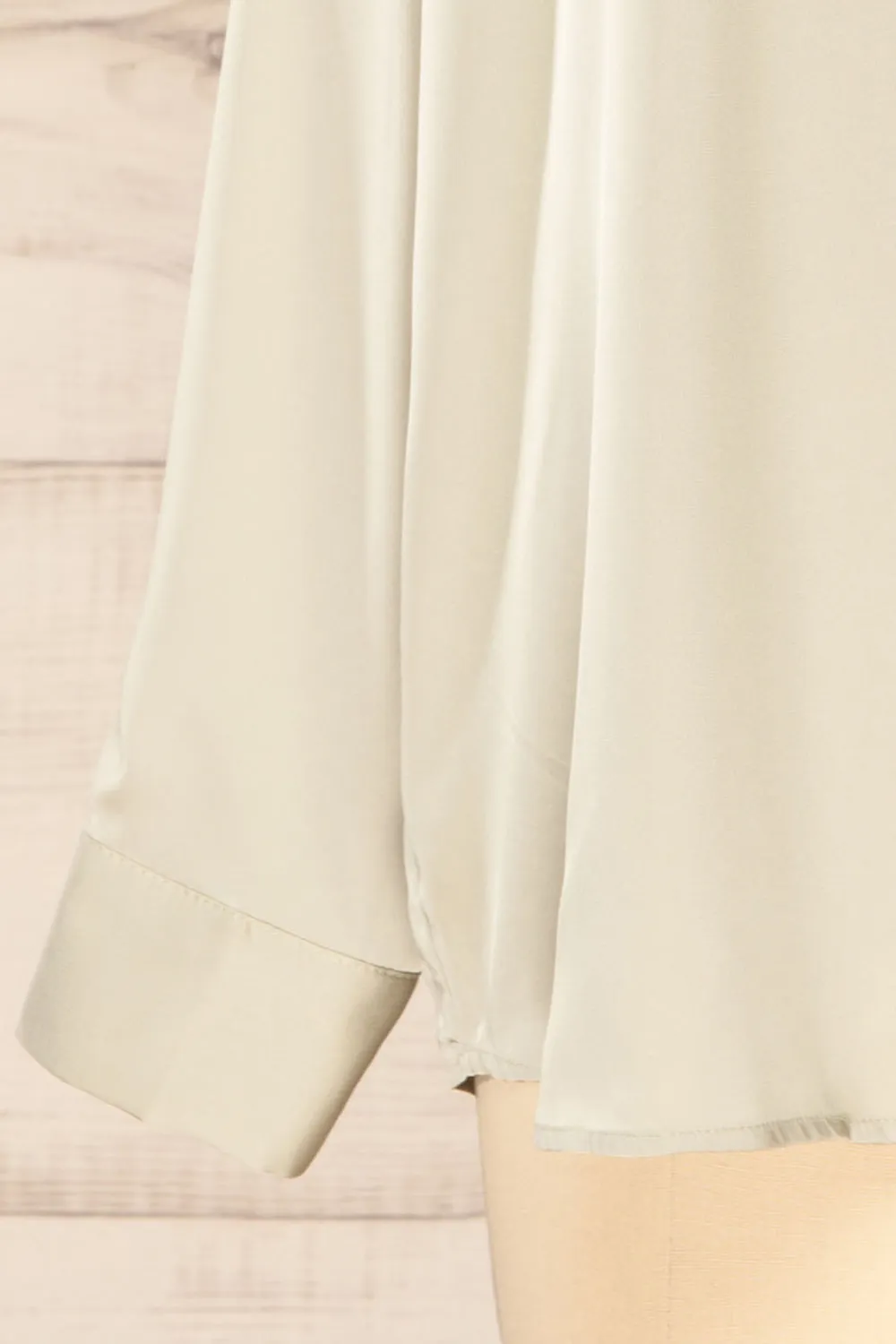 Stratford Sage | Satin Shirt w/ Double Buttons