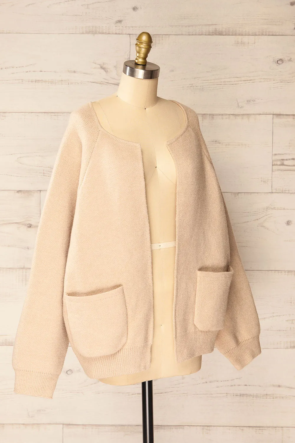 Stuttgart Beige | Thick Knit Open Cardigan