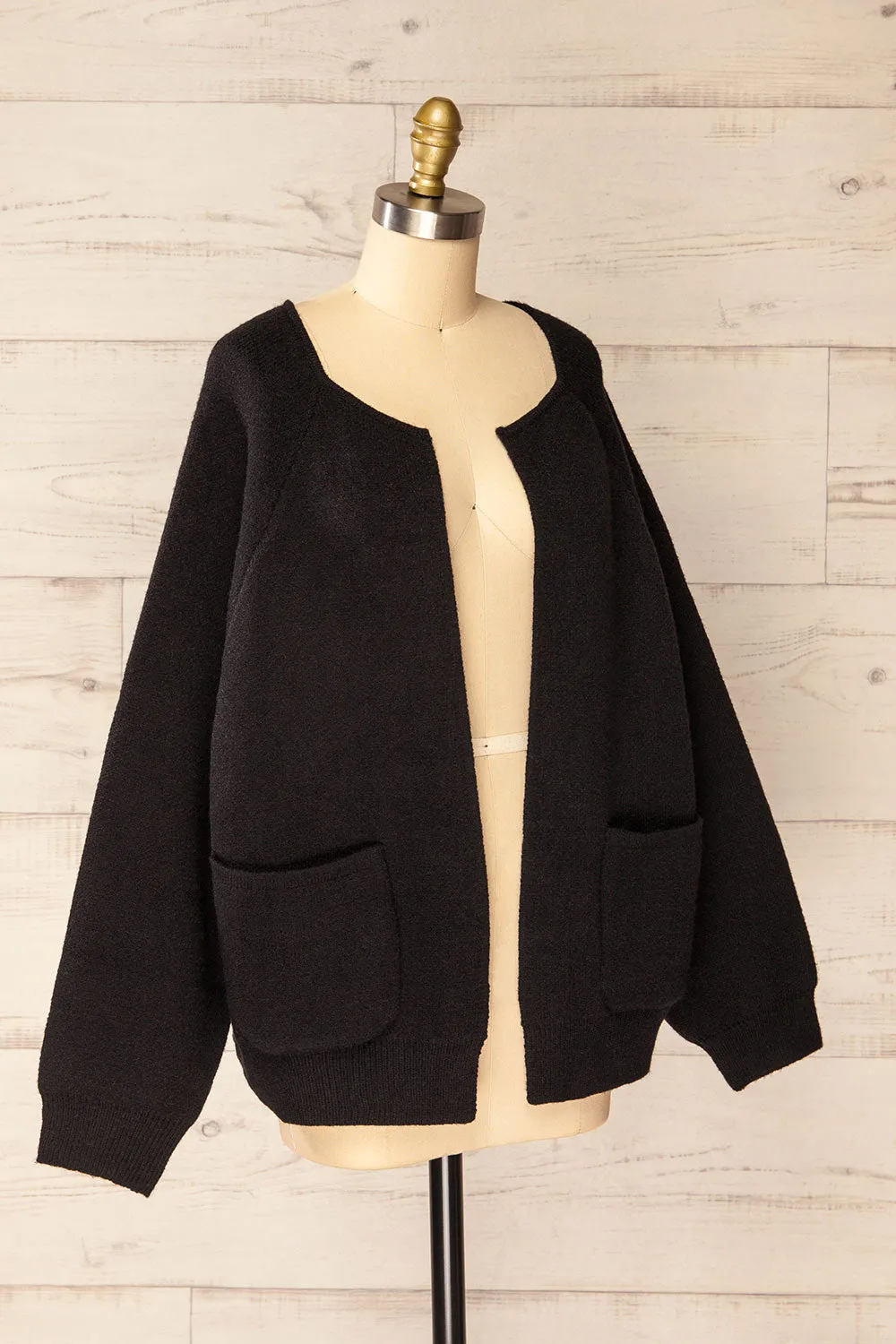 Stuttgart Black | Thick Knit Open Cardigan
