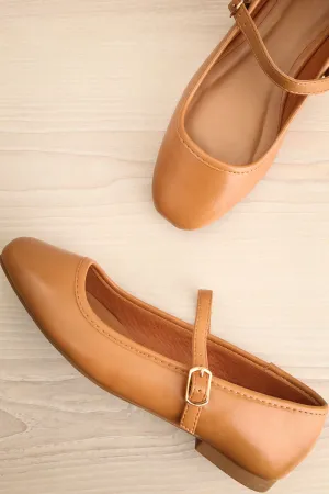 Sweepa Caramel | Ballerina Flats w/ Adjustable Strap