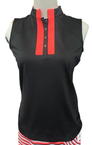 Tail Black Sleeveless Women's Golf Mock Top w/ Coral Placket Size S MSP$80