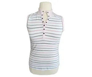 Tail White and Baby Pink Glitter Striped Sleeveless Polo Size L MSP$65