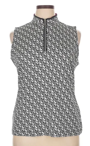 Tail White Label Black & White Geo Print Sleeveless Golf Polo Size XL