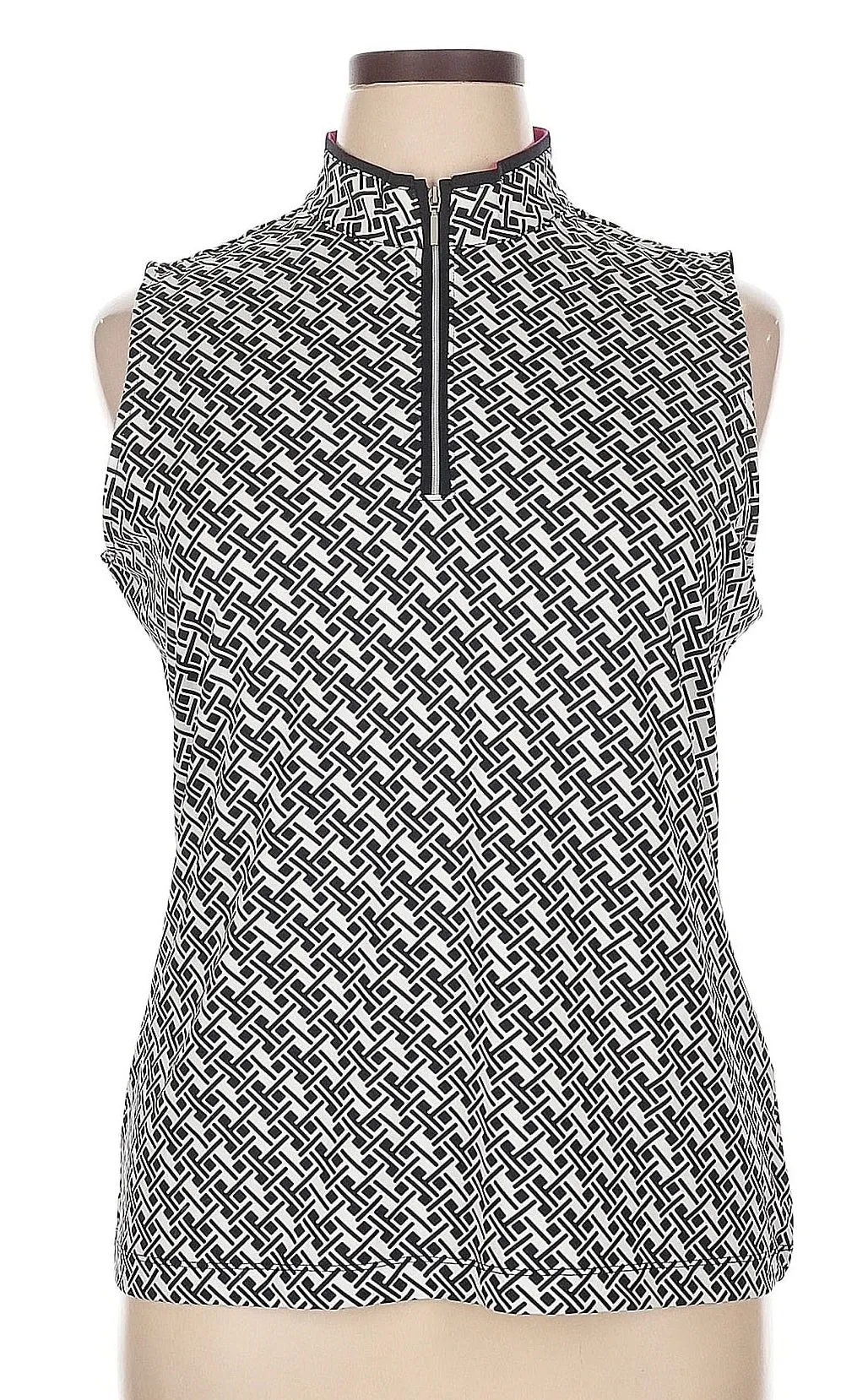 Tail White Label Black & White Geo Print Sleeveless Golf Polo Size XL