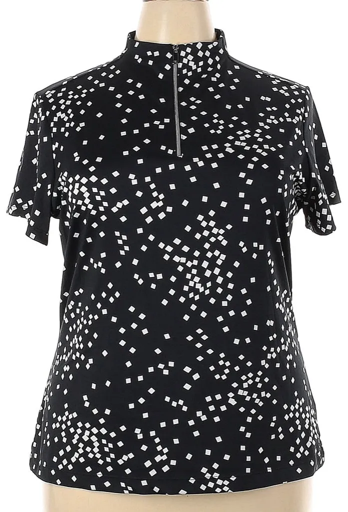 Tail White Label Black & White Square Pattern Women's Short Sleeve Golf Polo Size XXL MSP$68