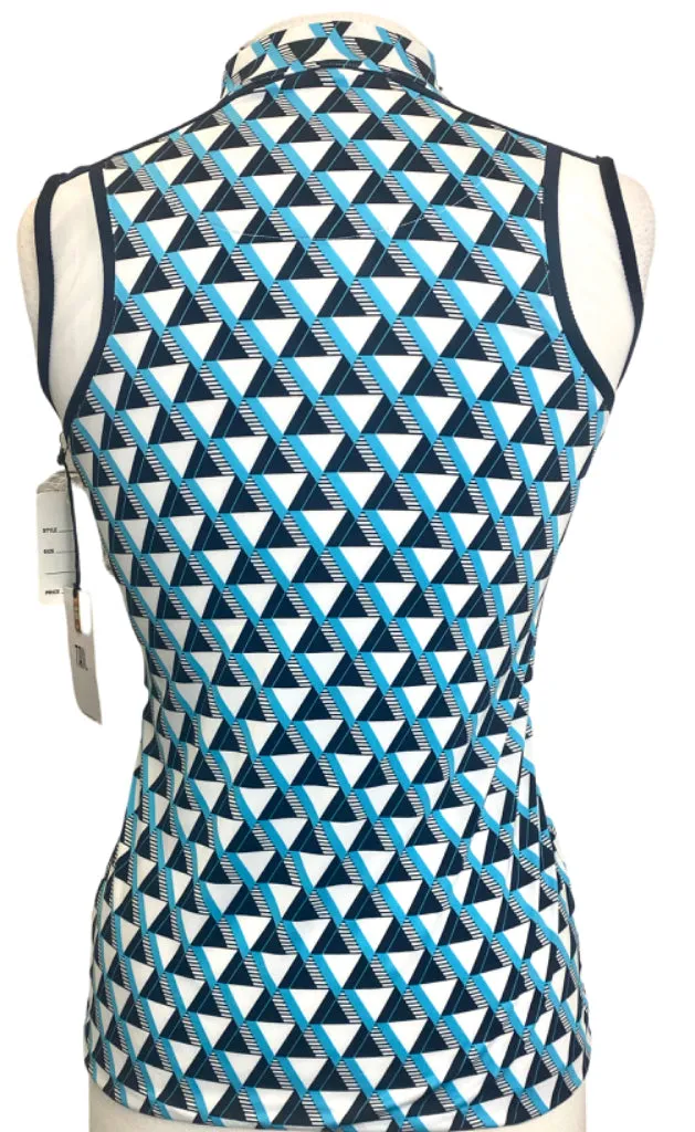Tail White, Navy & Turquoise Geo Sleeveless Polo Size XS MSP$93