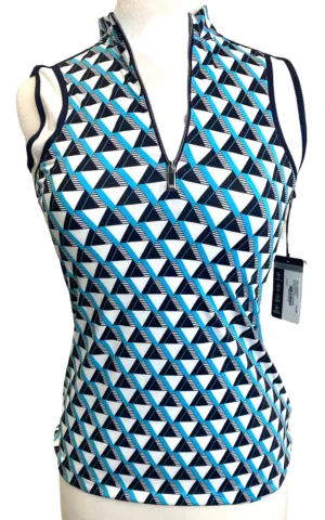 Tail White, Navy & Turquoise Geo Sleeveless Polo Size XS MSP$93