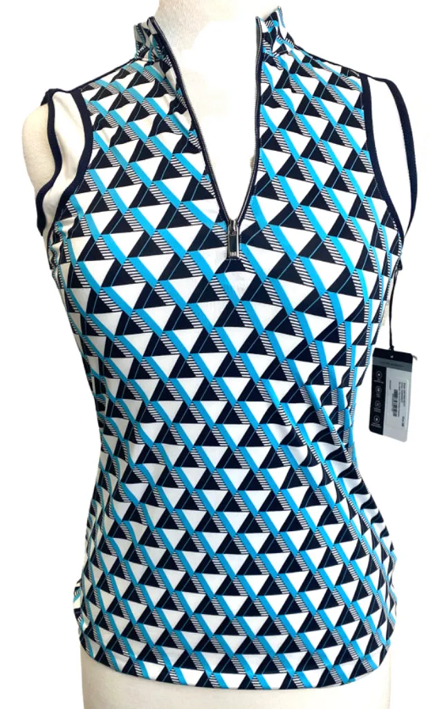 Tail White, Navy & Turquoise Geo Sleeveless Polo Size XS MSP$93