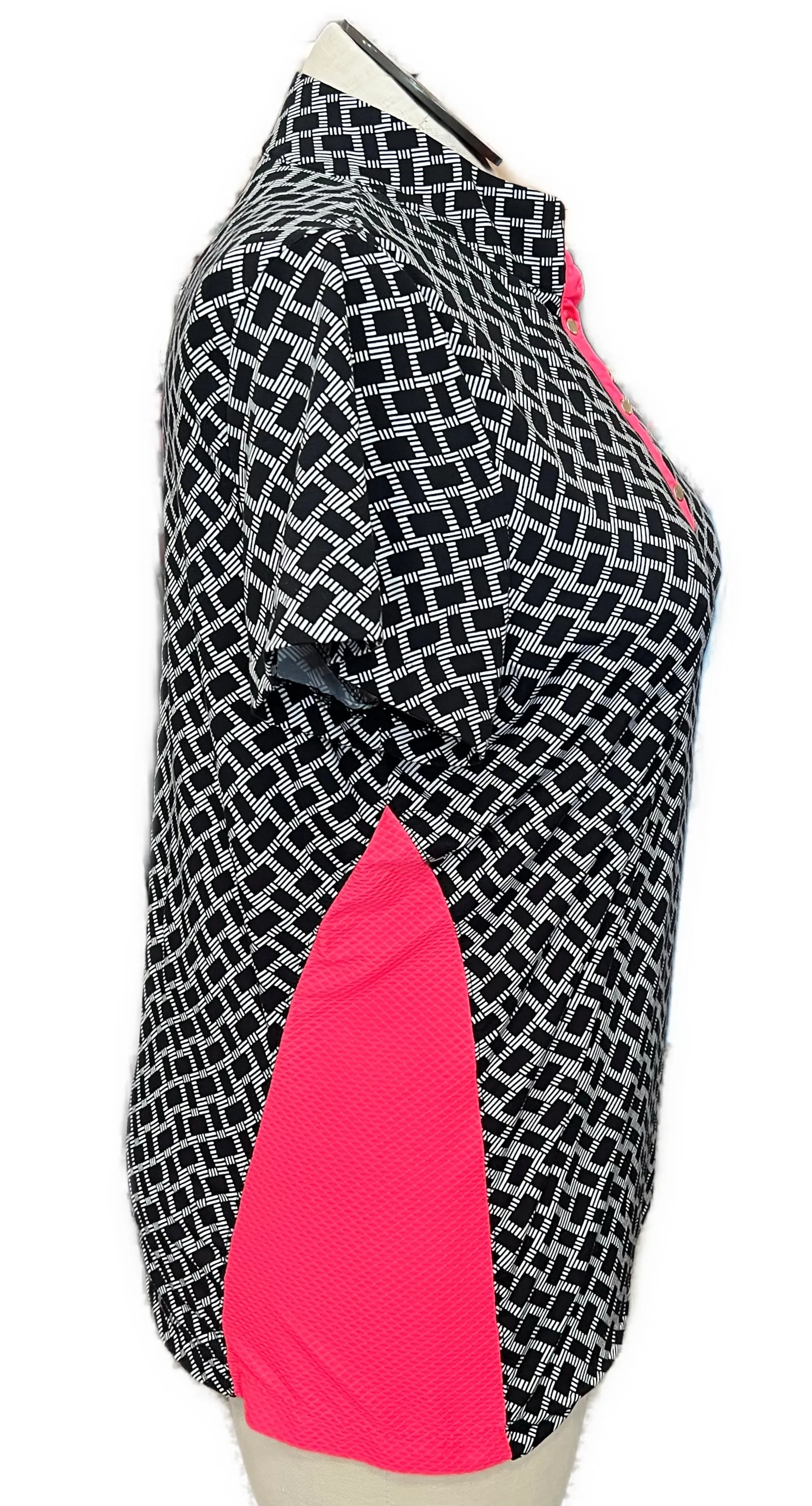 Tail Women's Black & White Grid Print Short Sleeve Golf Top Size XL MSp$100