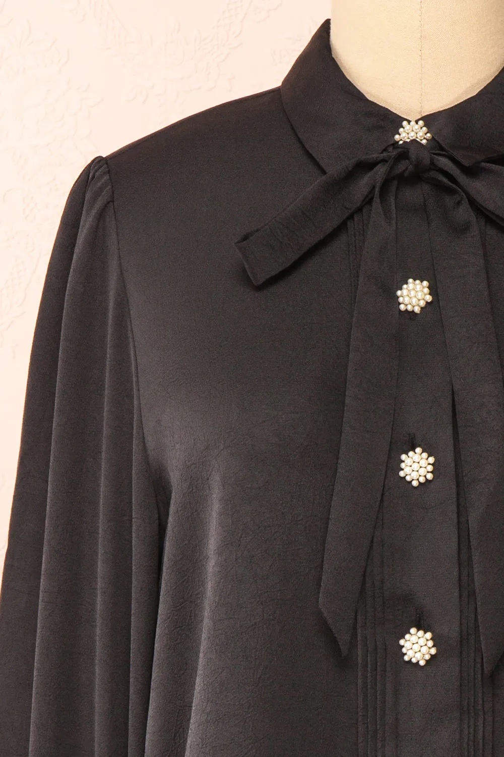 Talie Black | Textured Chiffon Button-Up Blouse