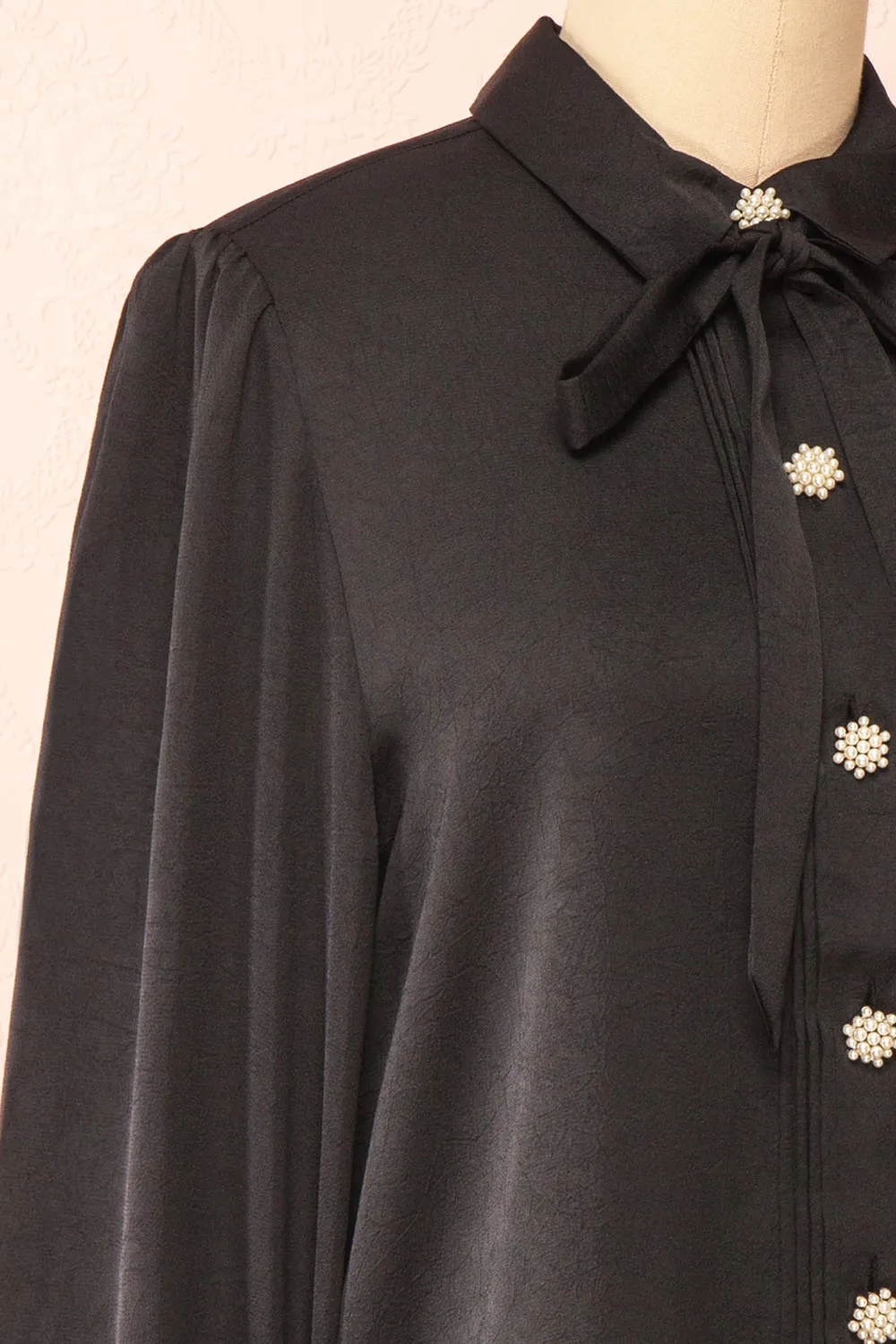Talie Black | Textured Chiffon Button-Up Blouse