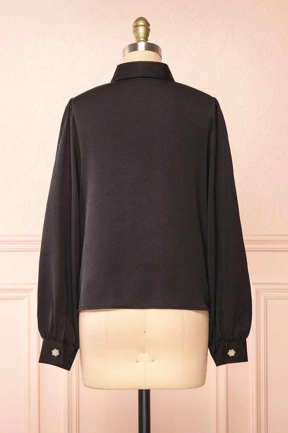 Talie Black | Textured Chiffon Button-Up Blouse