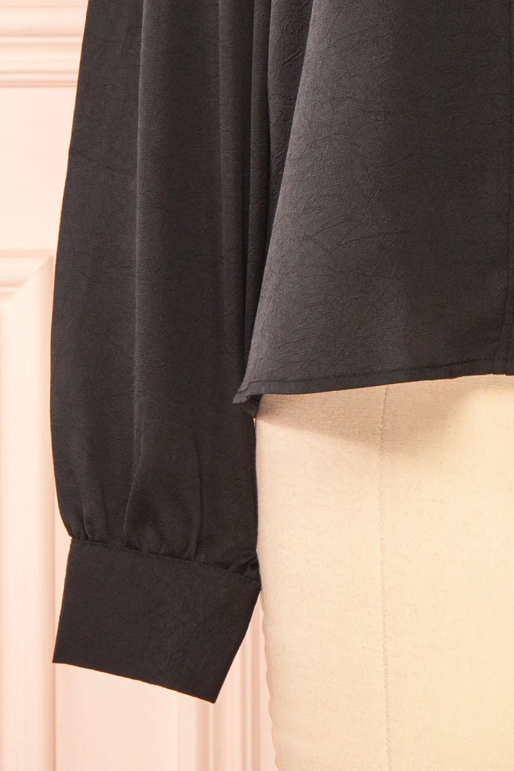 Talie Black | Textured Chiffon Button-Up Blouse