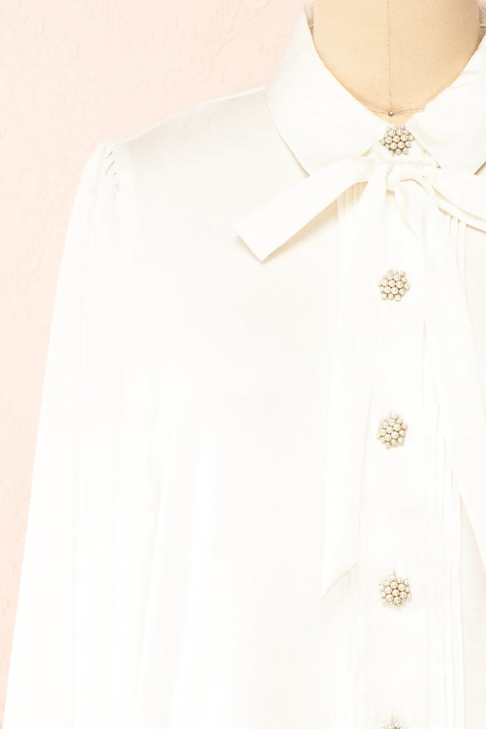 Talie Ivory | Textured Chiffon Button-Up Blouse