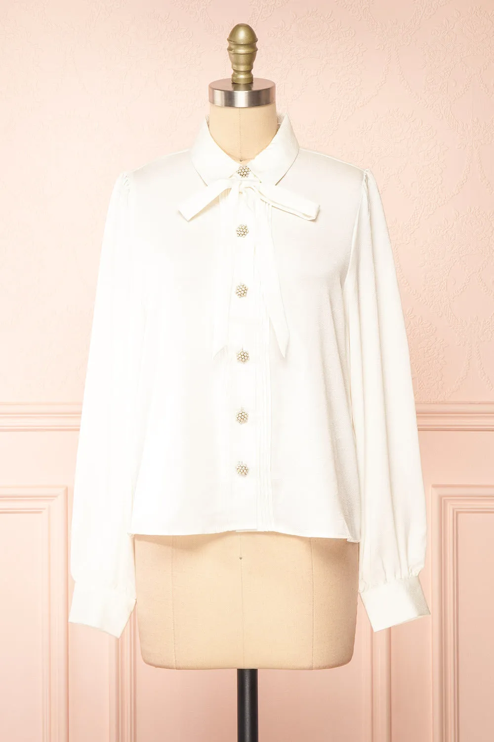 Talie Ivory | Textured Chiffon Button-Up Blouse