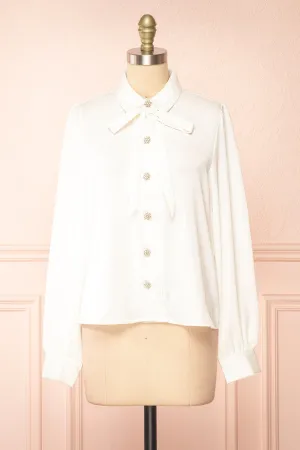 Talie Ivory | Textured Chiffon Button-Up Blouse