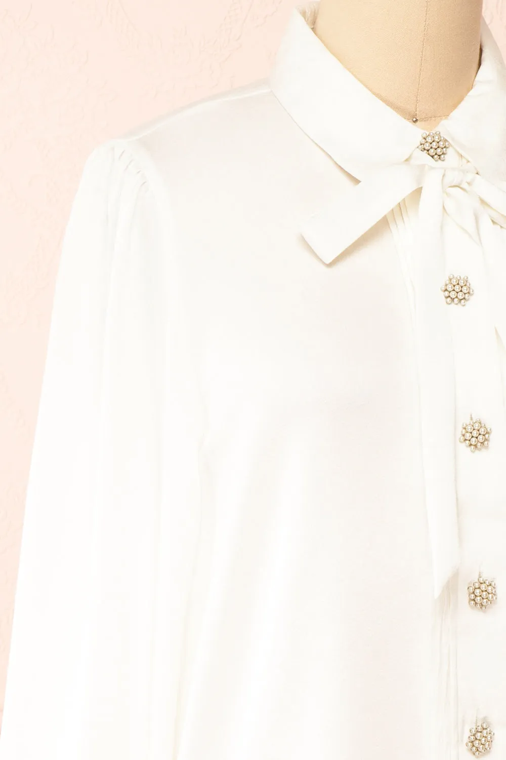 Talie Ivory | Textured Chiffon Button-Up Blouse