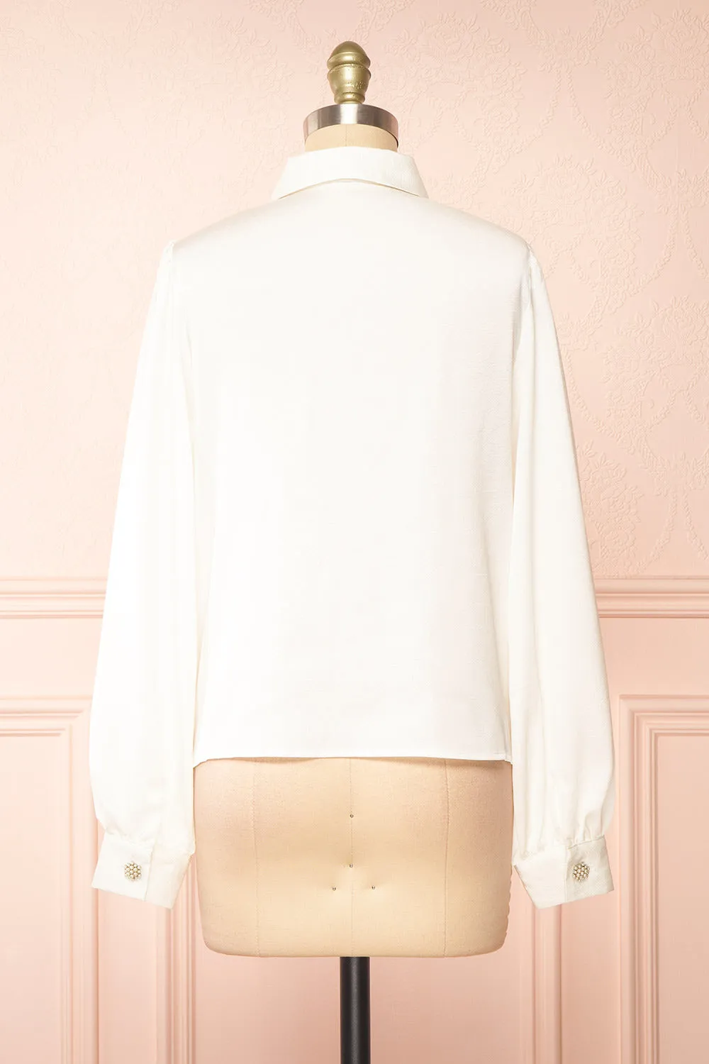 Talie Ivory | Textured Chiffon Button-Up Blouse