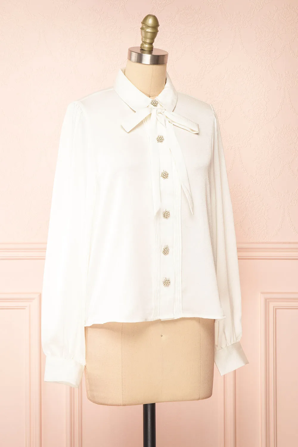 Talie Ivory | Textured Chiffon Button-Up Blouse