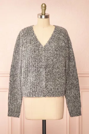 Thessi Grey | Button-Up Thick Knit Cardigan