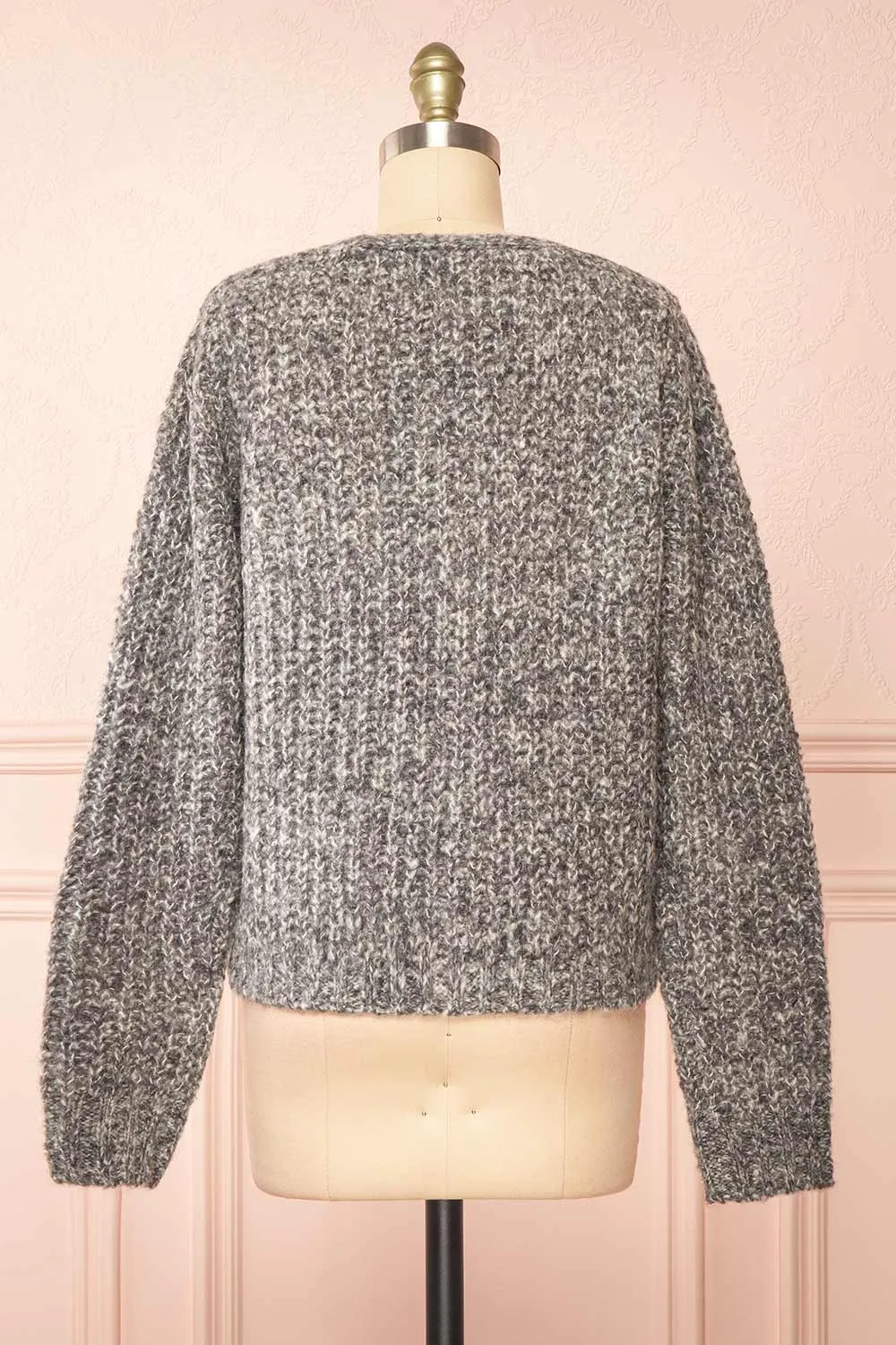 Thessi Grey | Button-Up Thick Knit Cardigan