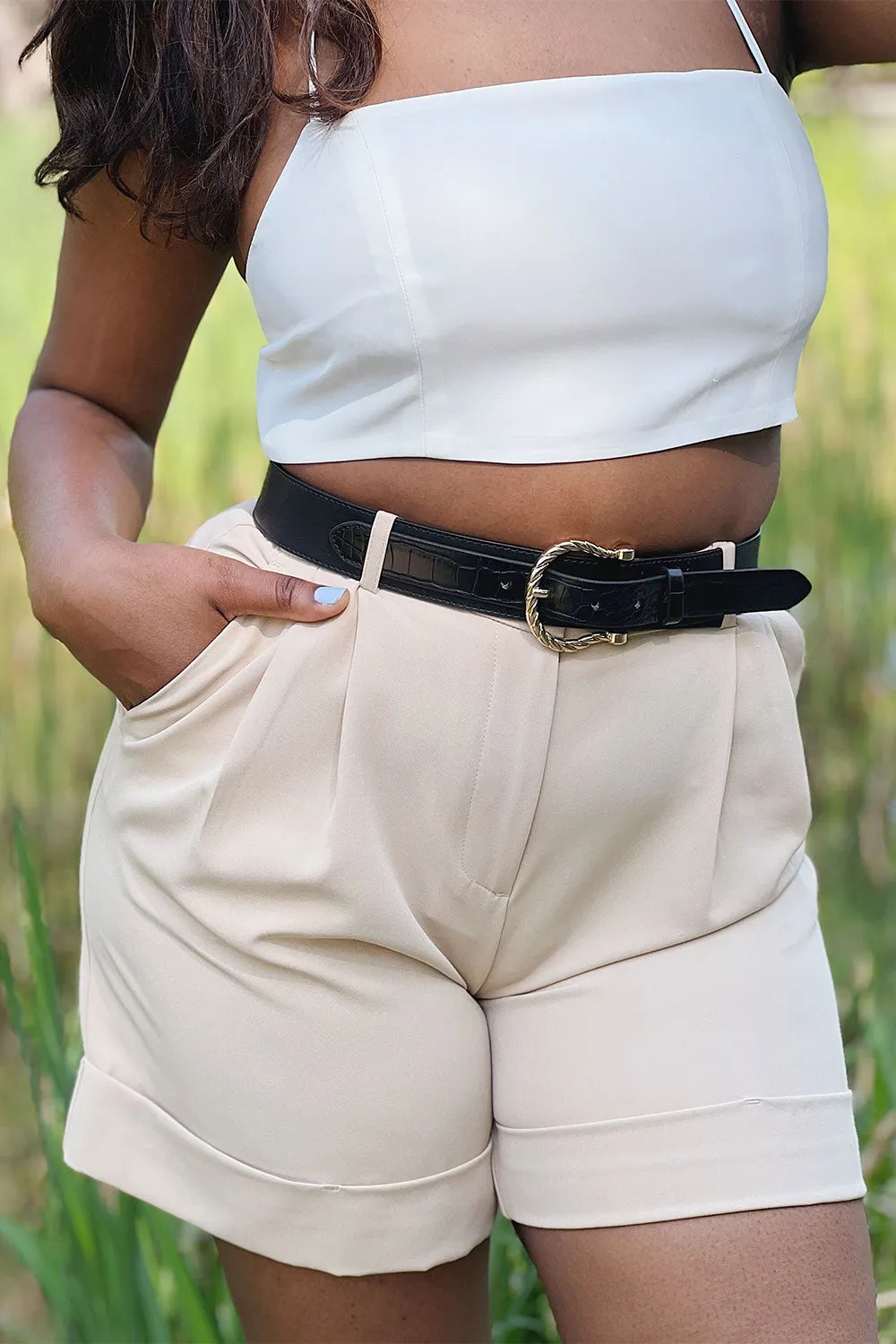 Toluca Green | Lace-Up Back Crop Top