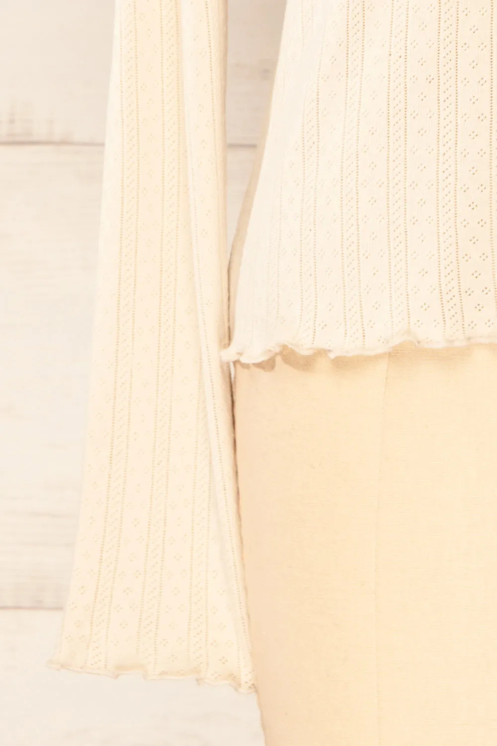 Toulon Beige | Long Sleeve Lace-Knit Top