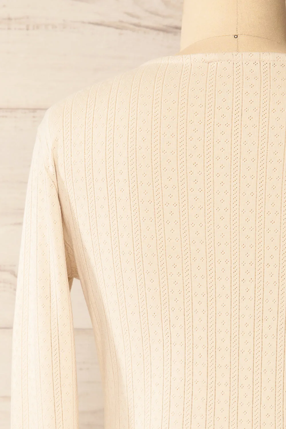 Toulon Beige | Long Sleeve Lace-Knit Top