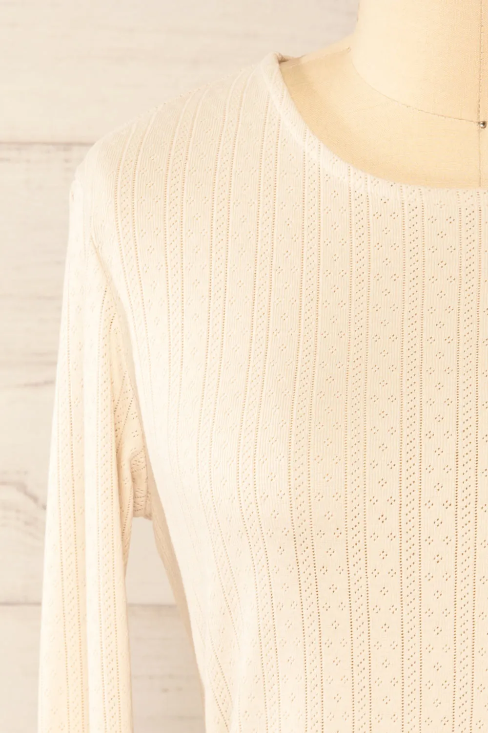 Toulon Beige | Long Sleeve Lace-Knit Top