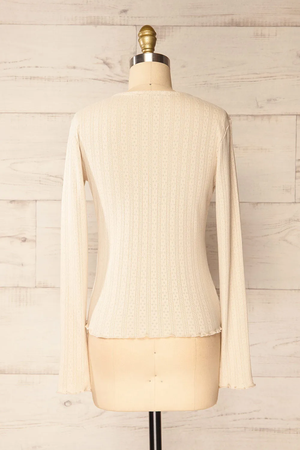 Toulon Beige | Long Sleeve Lace-Knit Top