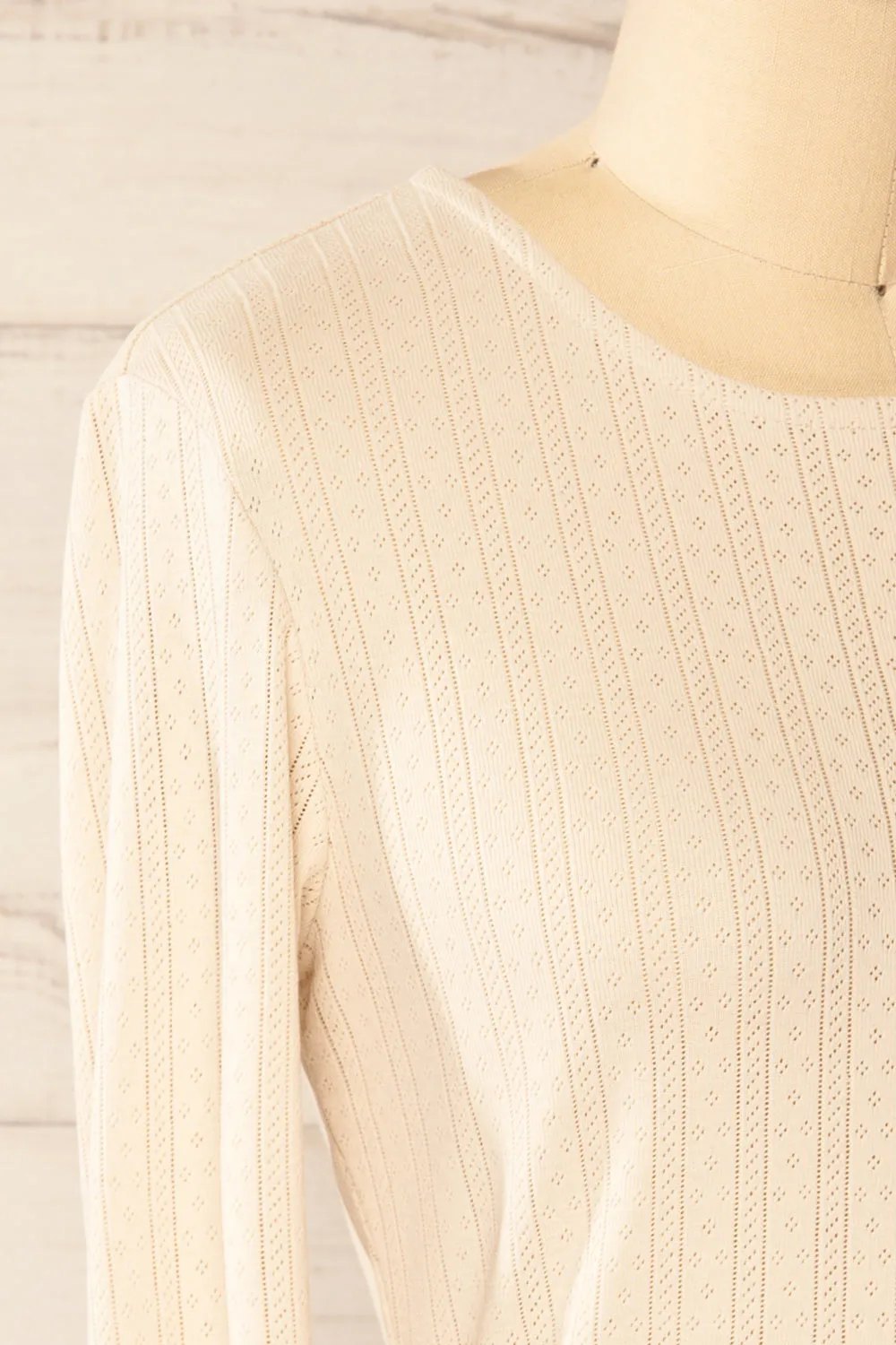 Toulon Beige | Long Sleeve Lace-Knit Top