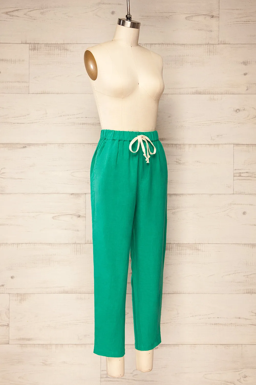 Trincao Green | Linen Pants with Drawstrings
