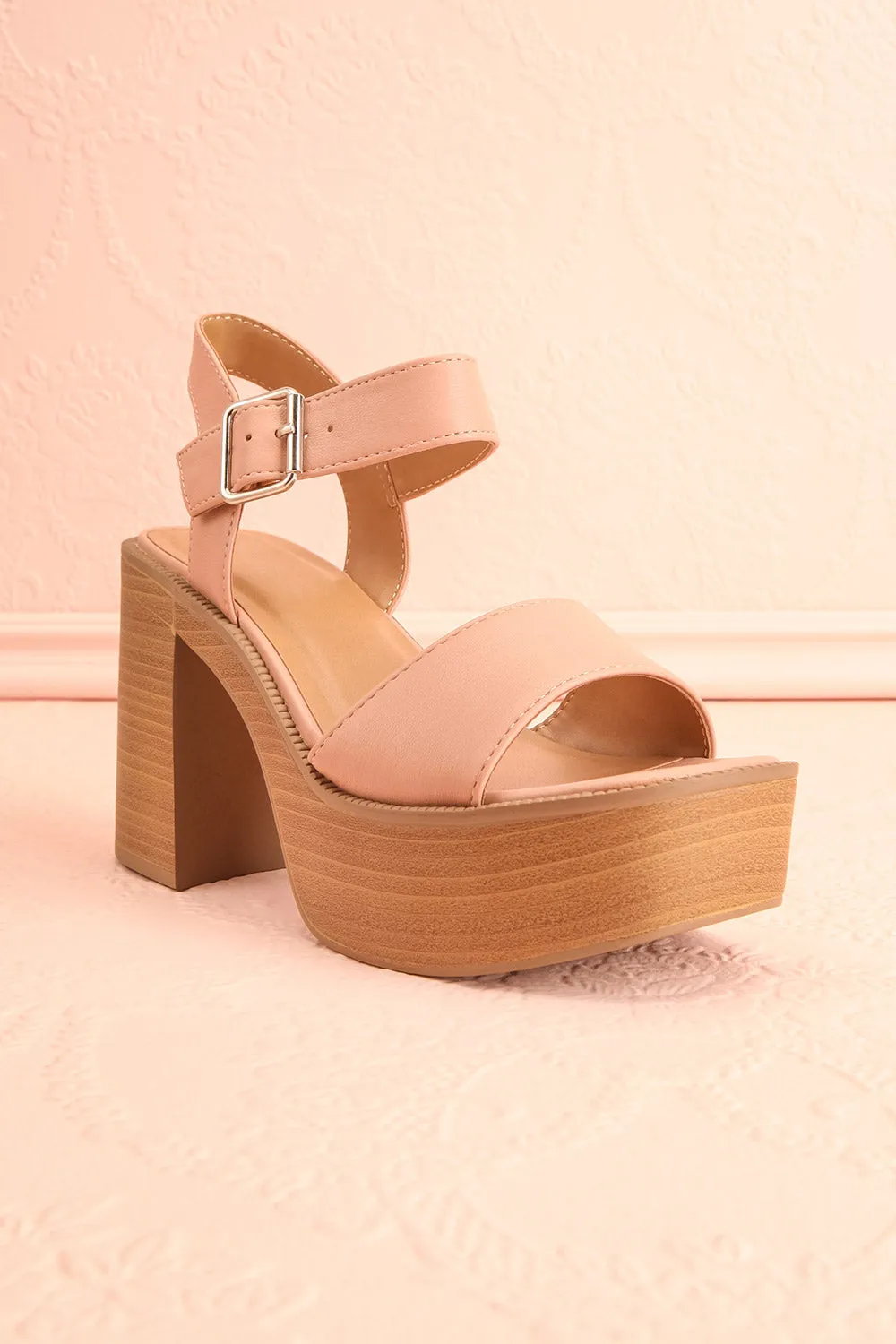 Turbo Beige | Heeled Wooden Platform Sandals