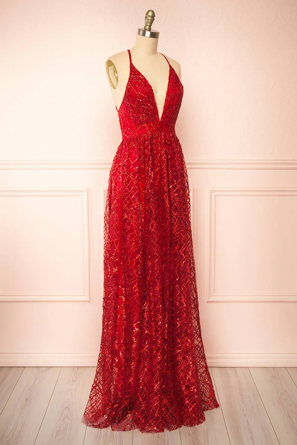 Tyffen Burgundy | Sequin Maxi Dress