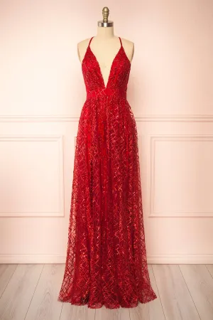 Tyffen Burgundy | Sequin Maxi Dress