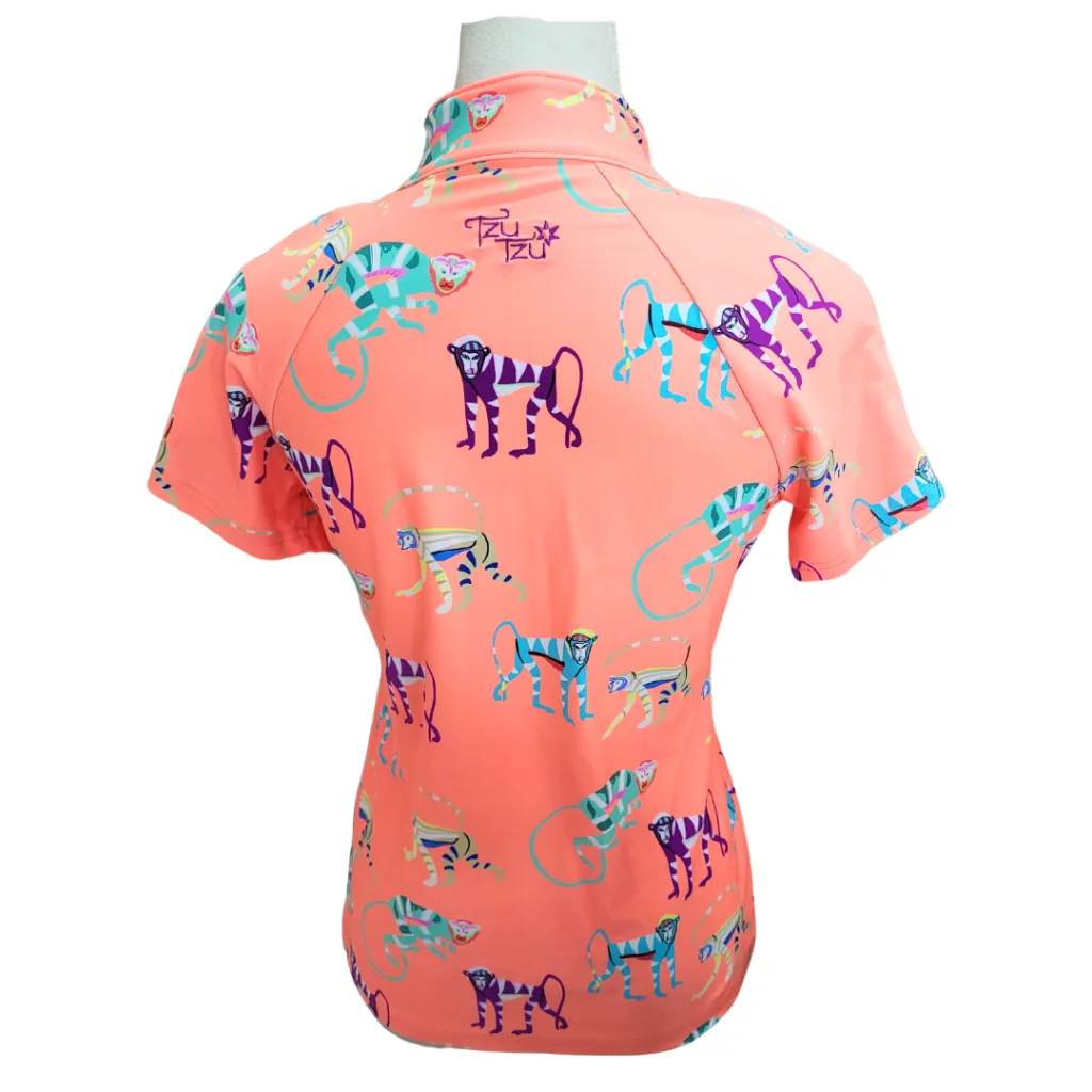 Tzu Tzu Lucy Golf Top - Coral Monkey Print Size M