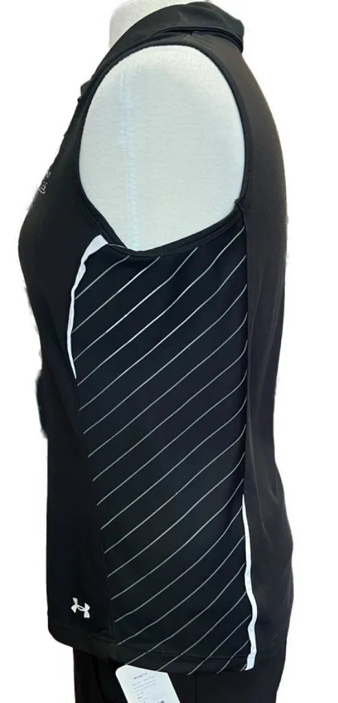 Under Armour Black Sleeveless Polo with Striped Panels and Logo Size M