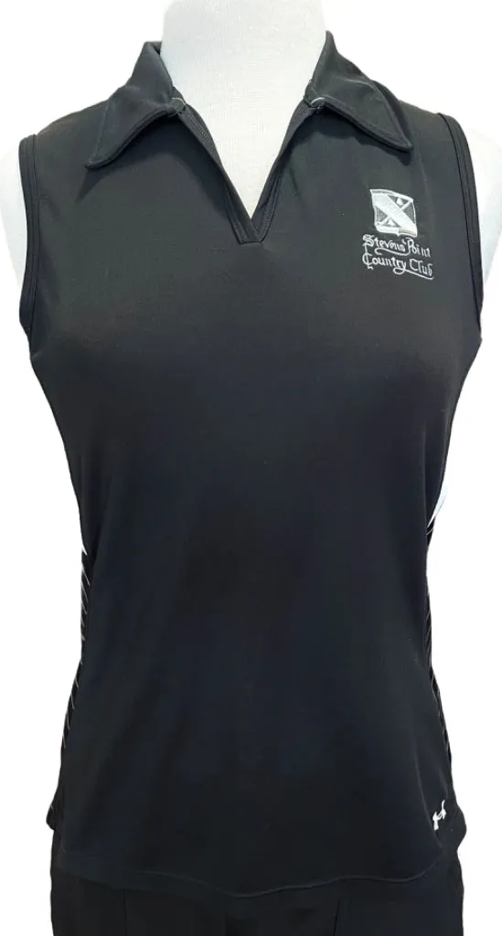 Under Armour Black Sleeveless Polo with Striped Panels and Logo Size M