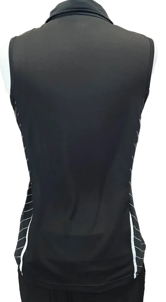 Under Armour Black Sleeveless Polo with Striped Panels and Logo Size M