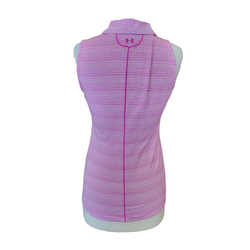 Under Armour Women's Fuchsia Striped Sleeveless Golf Polo Size M MSP$55