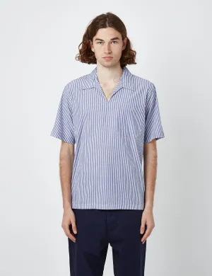Universal Works Overhead Shirt (Poplin Stripe) - Navy Blue/White