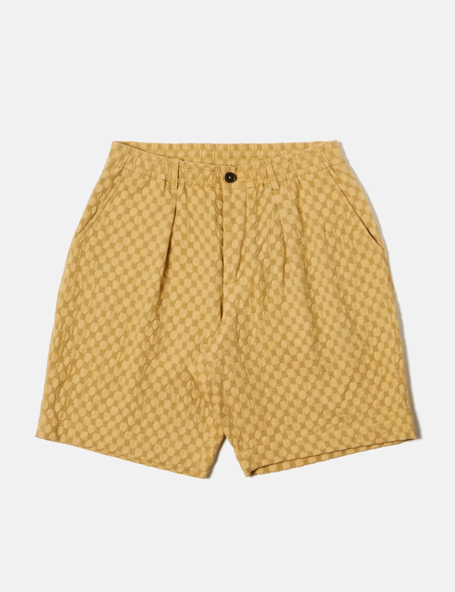 Universal Works Pleated Track Shorts (Dot Waffle) - Camel